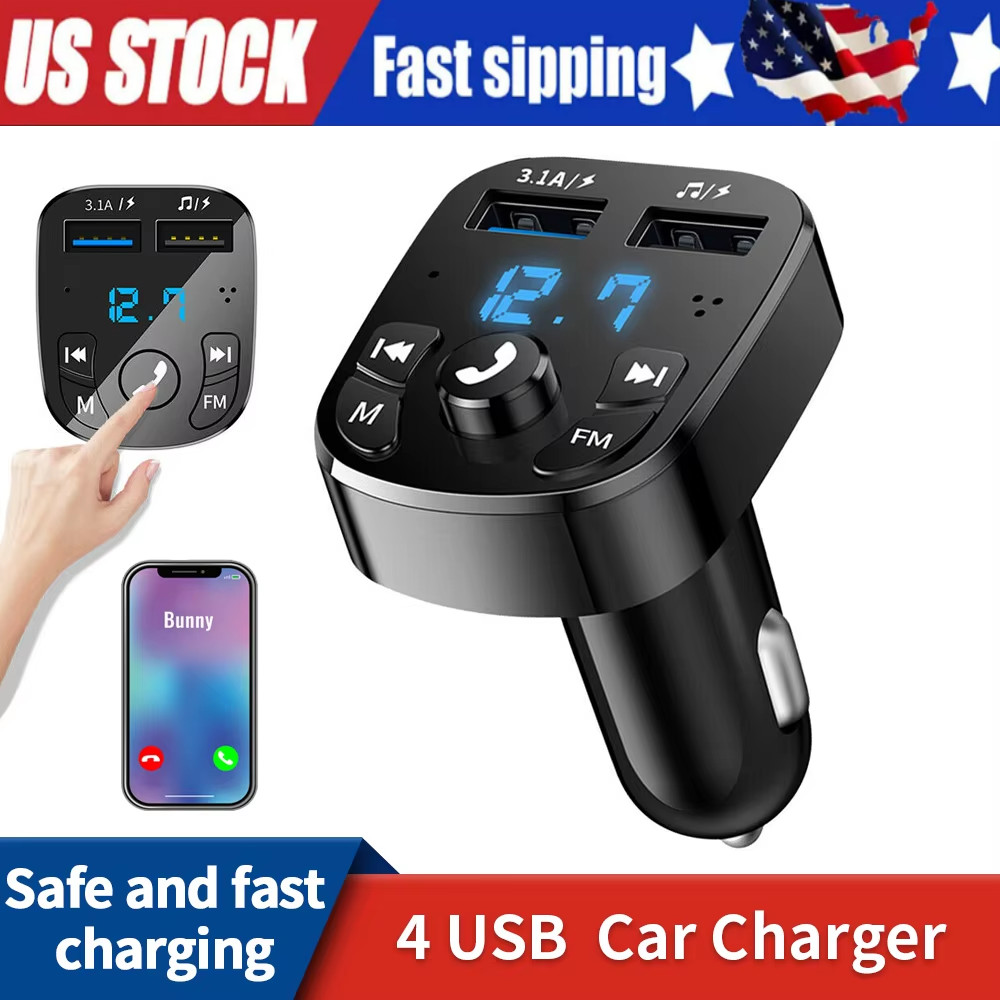 Bluetooth 5.0 Car Wireless FM Transmitter Adapter 2USB PD Charger Hands-Free Lot