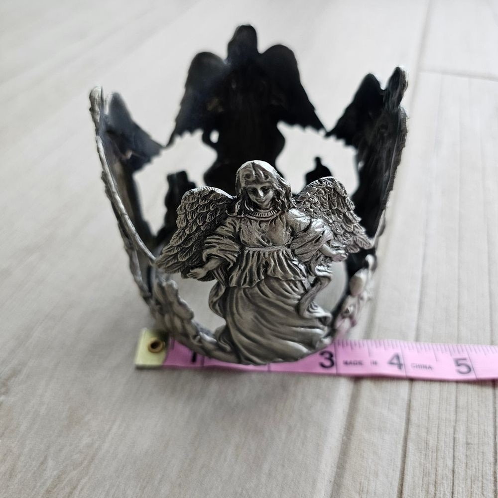 Silver Tone Angel Theme Jar Candle Holder, EUC