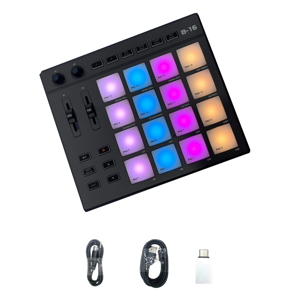 USB MIDI Controller Beat Maker 16 Beat Pads 2 Fader Knobs Drum Machine