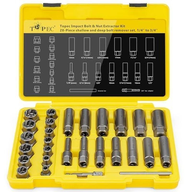 Deep Bolt Extractor Set 28PCS 3/8" Drive Bolt Extractor Kit Lug Nut Removal Tool