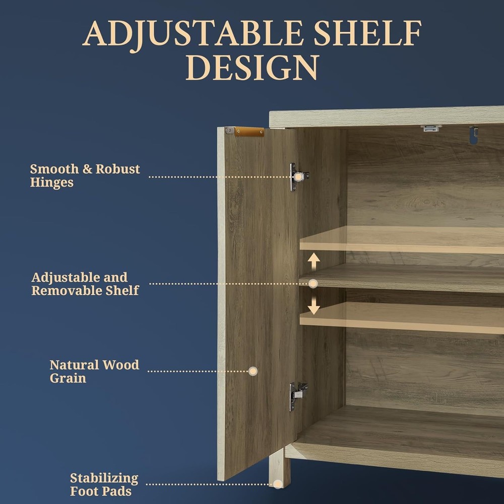 Buffet Cabinet with Storage Fluted Sideboard with 2 Doors 3 Drawers Modern Crede