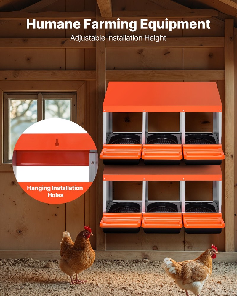 VEVOR Chicken Nesting Boxes 3 Compartments Metal Egg Laying Box Collection Lids