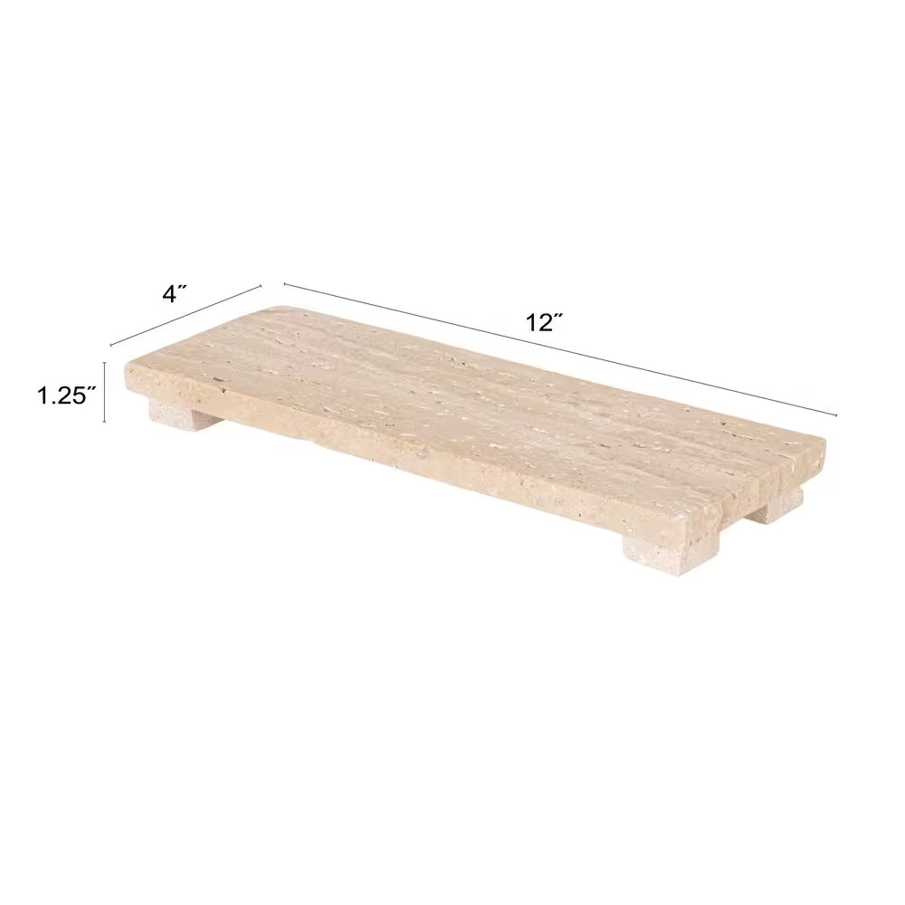 12 In. Scandinavian Beige Travertine Footed Serving Board