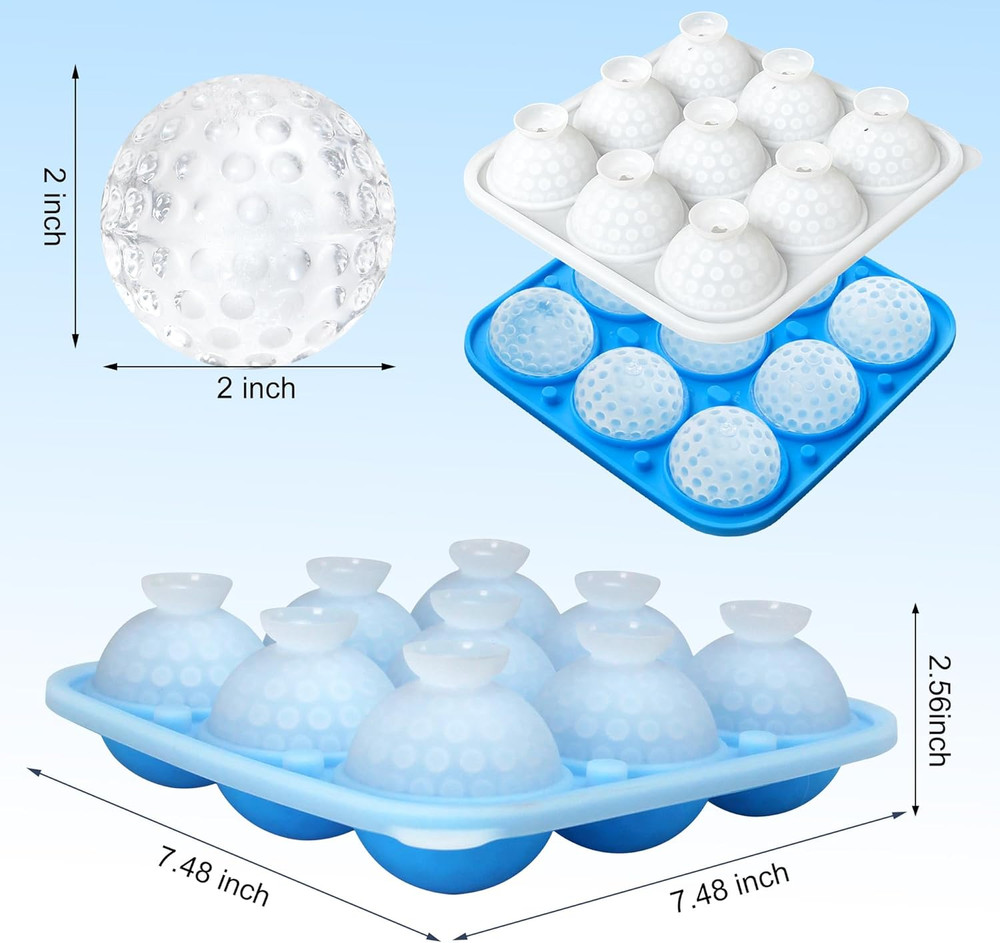 2" Golf Ball Ice Cube Silicone Mold with Lid, 9-Cavity for Drinks