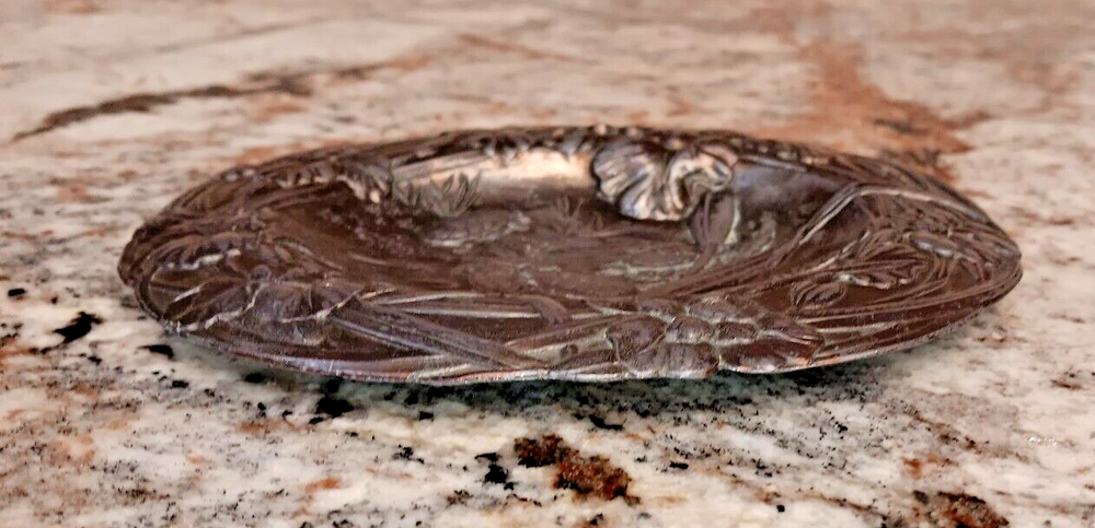 Victorian Silver Over Copper Small Oval Trurtle Design Trinket Dish