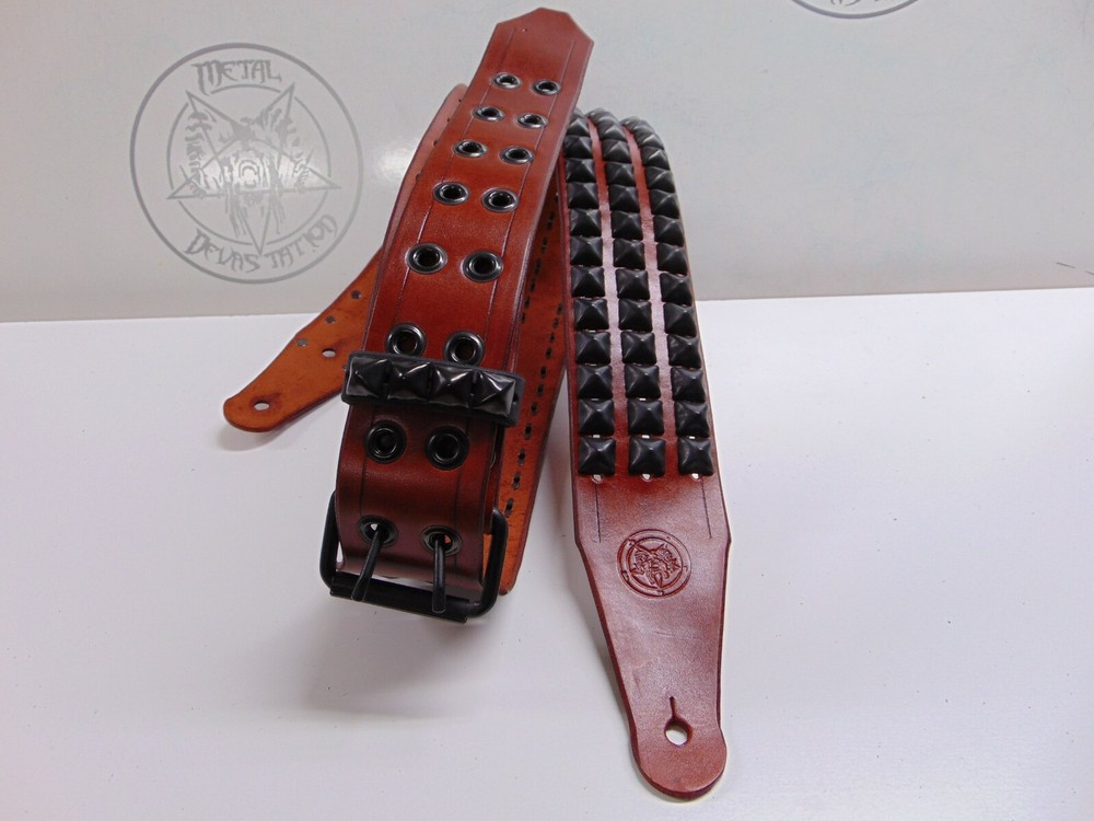 LEATHER BLACK STUDDED GUITAR STRAP (MDLS0251) DIMEBAG