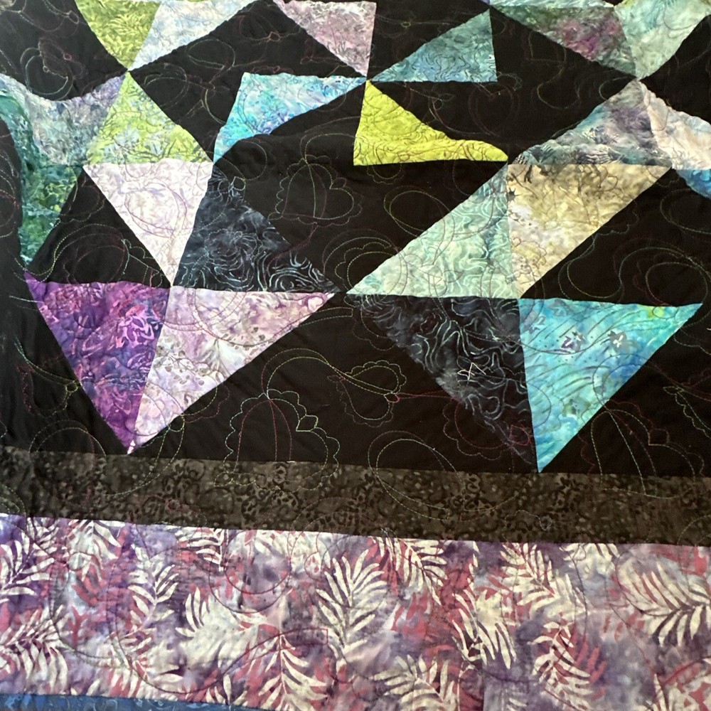 Handmade Batik PatchworkQuilt, 71 x 72 “, Quilt Purples