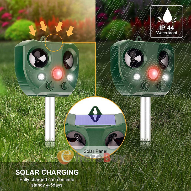 Solar Ultrasonic Bird Repellers Pest Control Scarer Deterrent Fox Motion Sensor