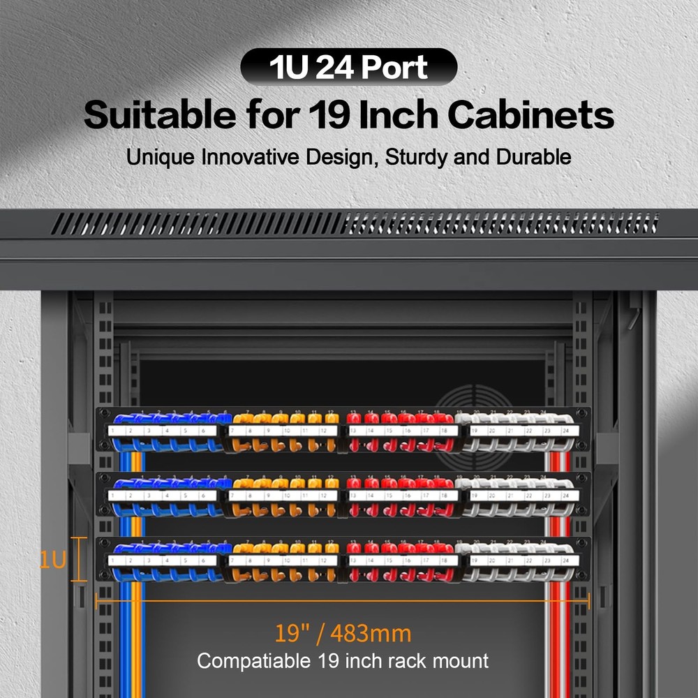 24-Port Blank Keystone Patch Panel, 19-inch Rack Mount, Cable Management Rack
