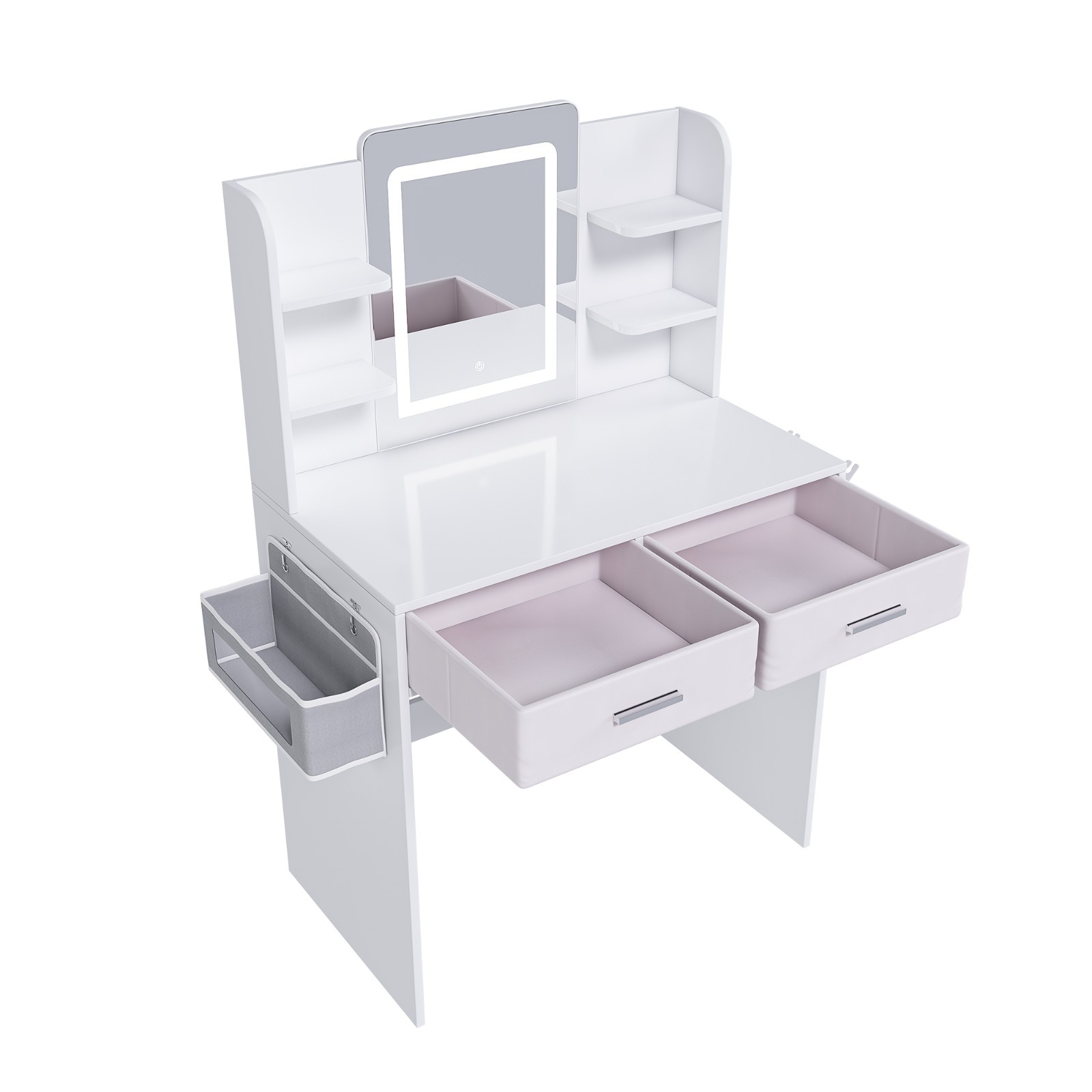 LED Mirror Vanity Dressing Table w/ Lights, 2 Large Drawers & Hair Dryer Stand