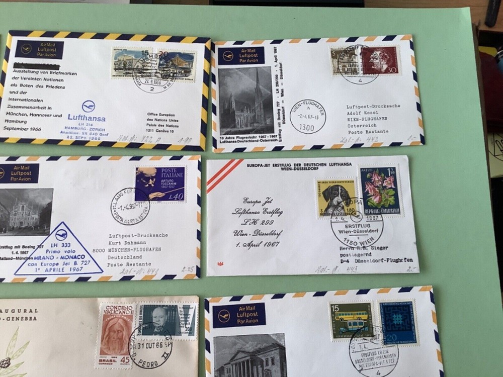 Airmail flight cover mixed world 9 items Ref A1470
