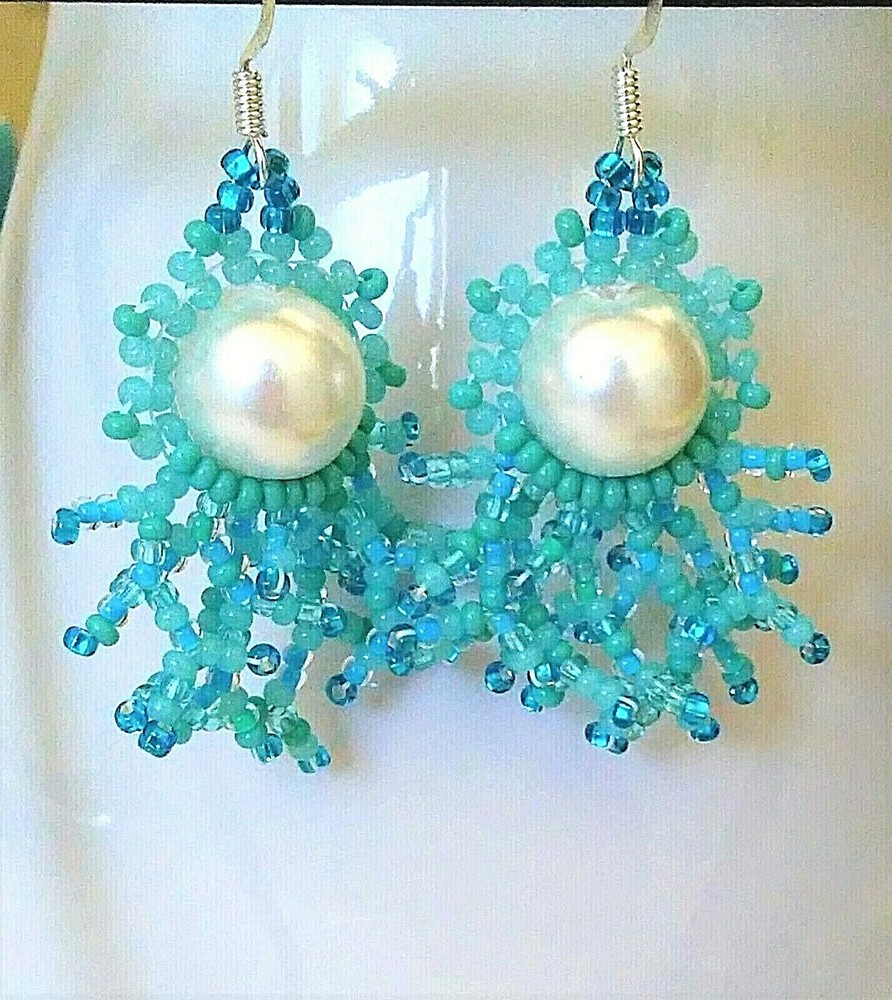 Handmade Turquoise Blue Corralling Earrings