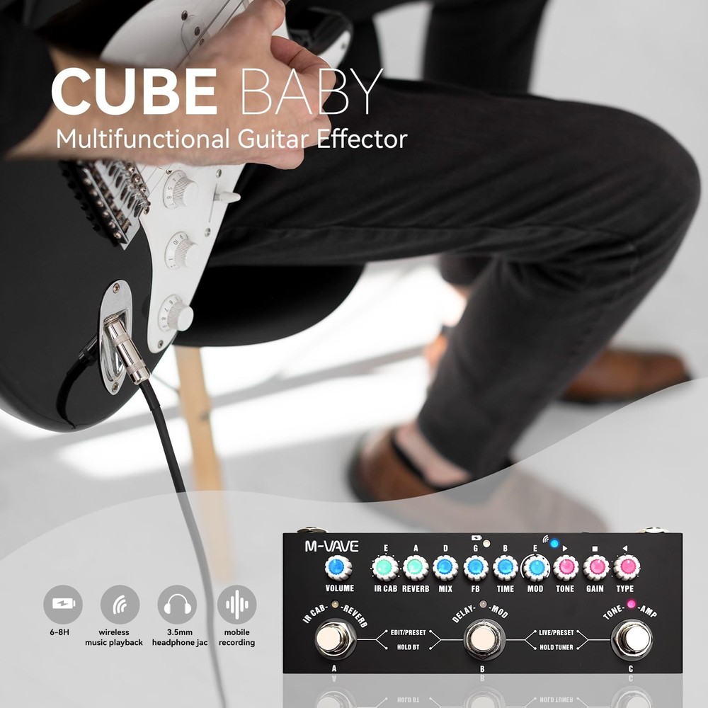 Multi Effects Guitar Pedal, Reverb Delay, Chorus, Phaser, Black