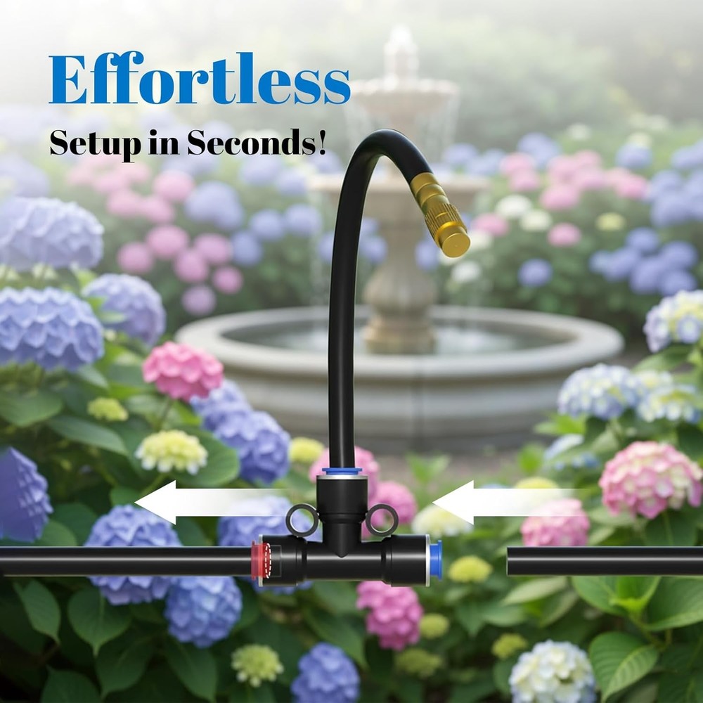 100ft 1/4-Inch Drip Irrigation Kit with 16 Adjustable Copper Nozzles, Automatic