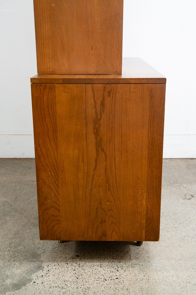 Mid Century Modern China Cabinet 3 Drawers Solid Wood MCM Vintage Hutch Glass