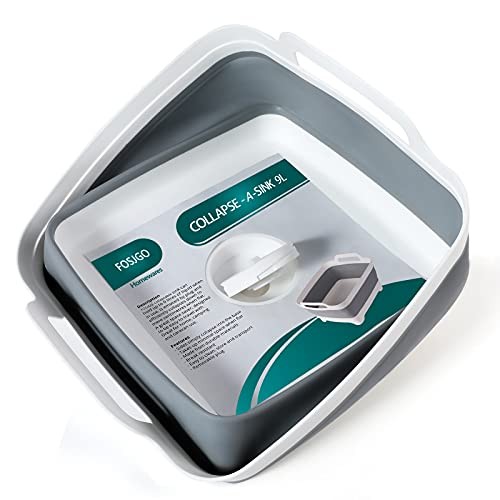 2.4 Gal(9L) Collapsible Dish Basin with Drain Plug,Space Saving Multiuse Gray