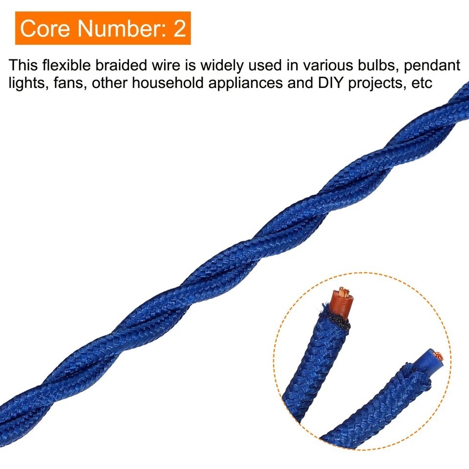 Twisted Cloth Covered Wire 2 Core 18AWG 5m/16.4ft,Electrical Cable, Blue