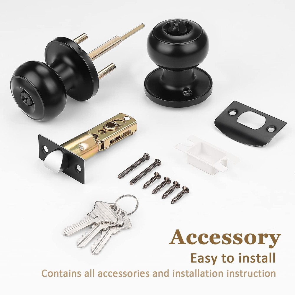 Probrico (5 Pack) Black Round Entry Door Knobs Keyed Alike, 5,