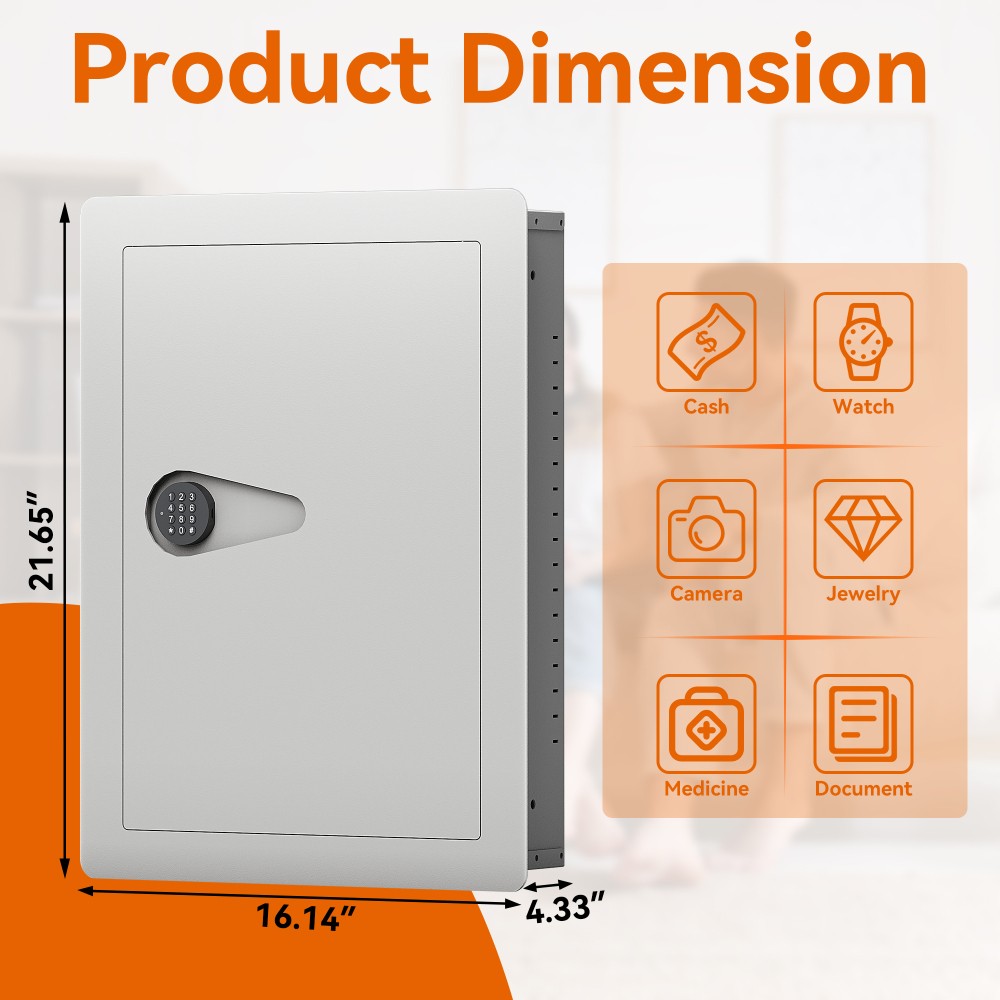 Off Digital Flat Hidden Wall Safe Electronic Keypad Heavy Duty Steel Security