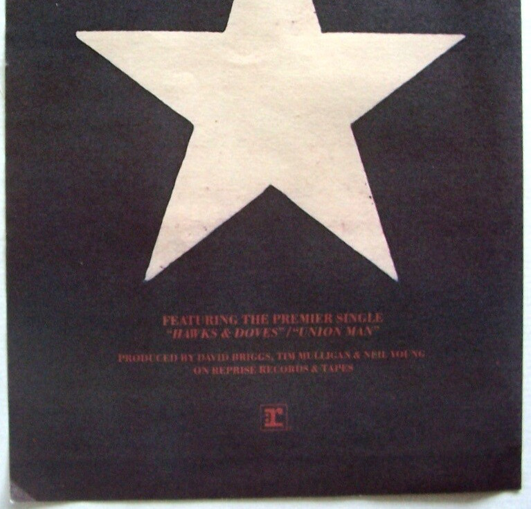 NEIL YOUNG vintage 1980 POSTER ADVERT HAWKS & DOVES