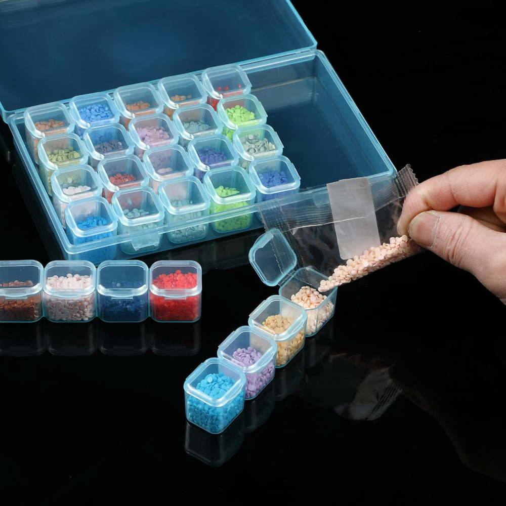 - Bead Storage Containers, 28 Grids, 2 Pack, Transparent Blue Small Bead Orga...
