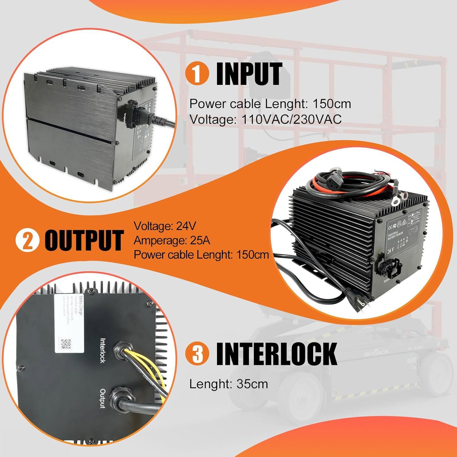 24V 25A Battery Charger 90799 90712 25890799 25890712 for MEC Slab Scissor Lifts