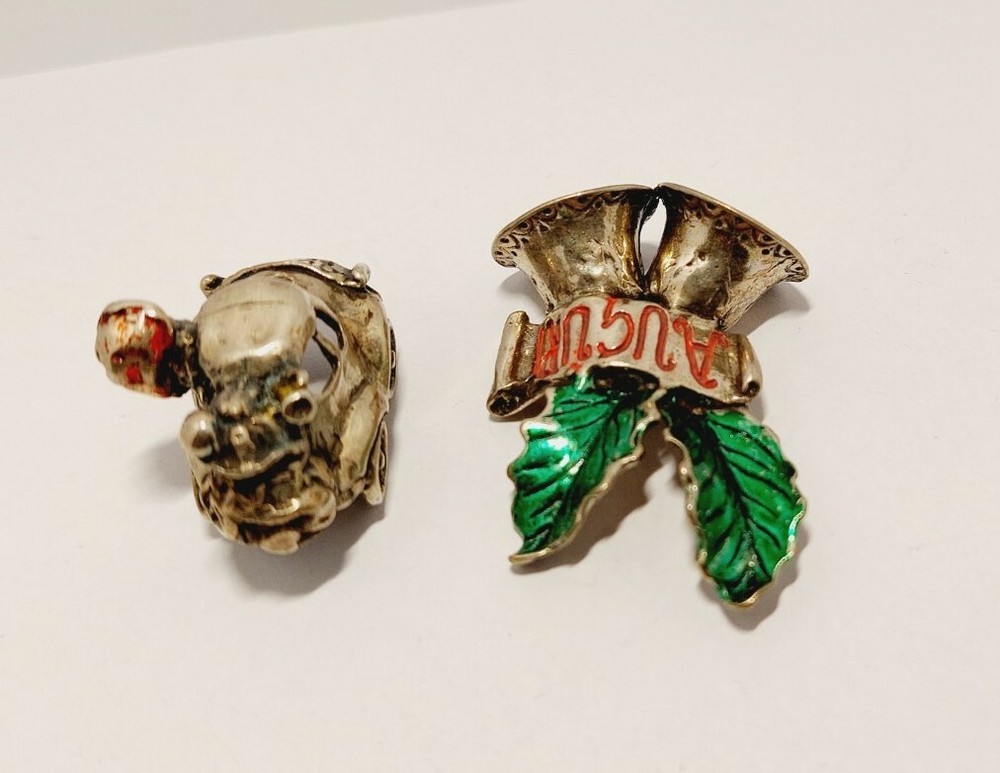 2 x Vintage Solid Silver Italian made Christmas miniatures Hallmarked
