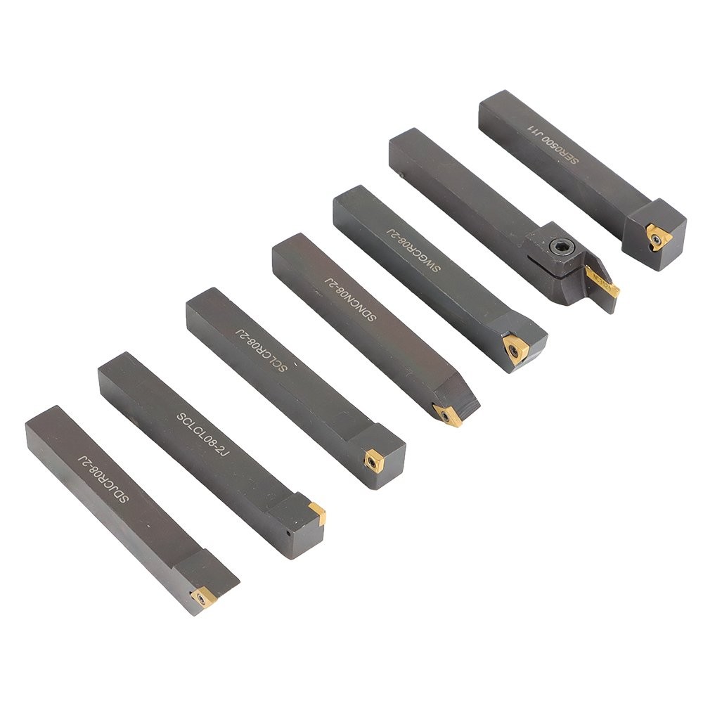 7Pcs 1/2" Lathe Tool Bit Set, Thread Insert & Holder, Carbide Indexable Turning