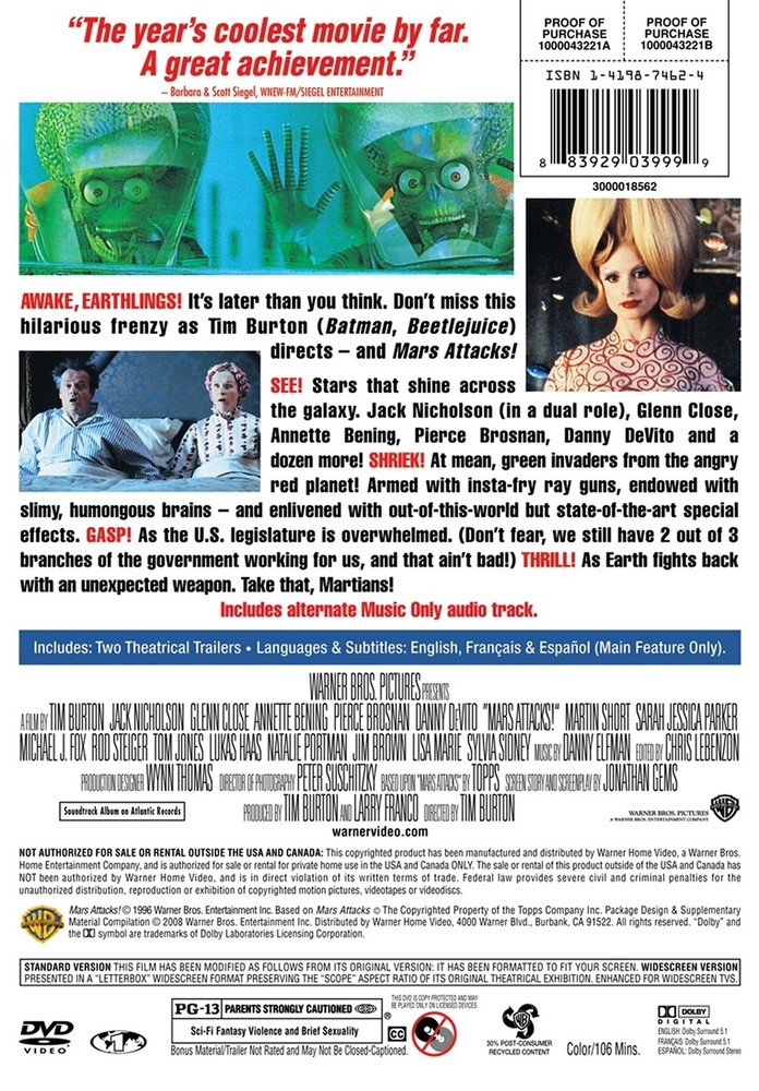 Mars Attacks! DVD Jack Nicholson NEW
