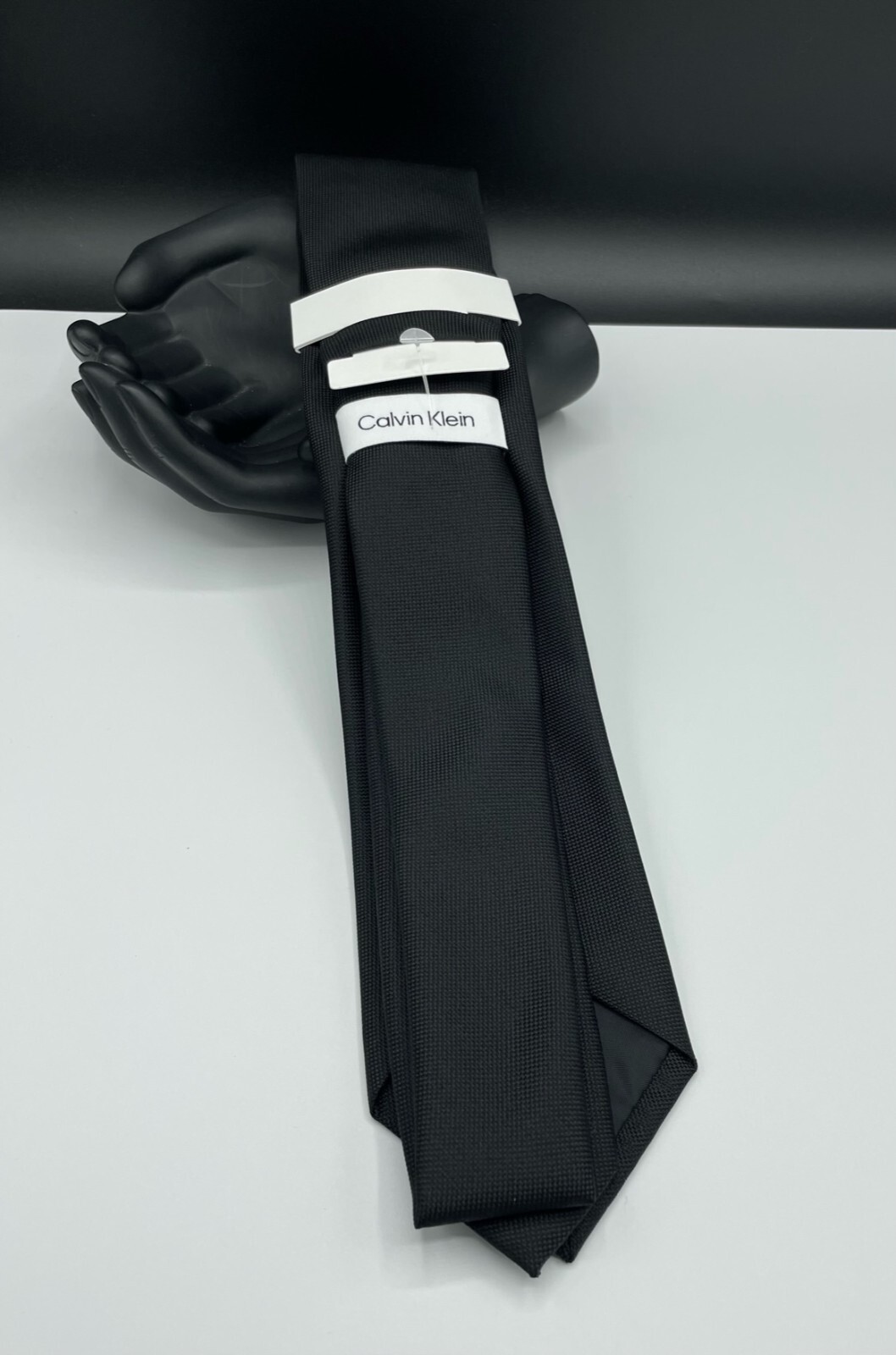 Calvin Klein Men's Silk Blend Tie ~ Black ~ Silver Spun Solid ~ NEW MSRP: $69.50