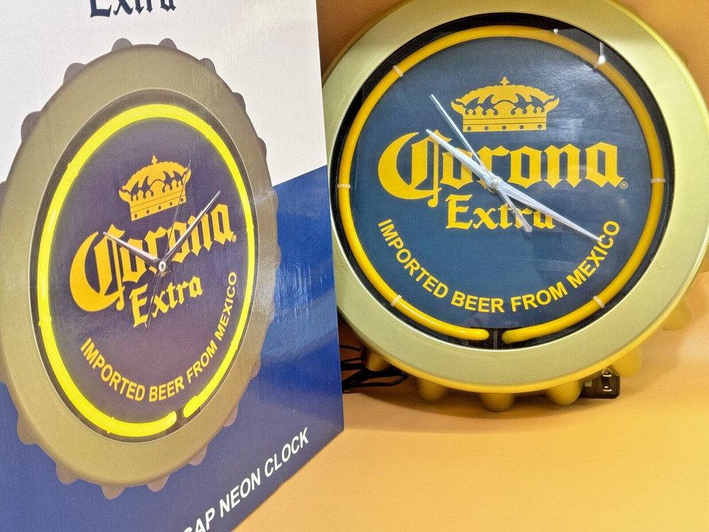 Corona Extra Bottle Cap NEON CLOCK 14.75 NIB