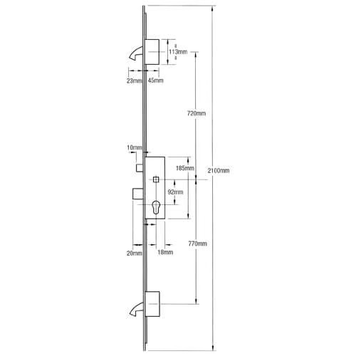 Winkhaus Multi point door Lock Cobra Latch Deadbolt Split Spindle 35/92 2 Hook