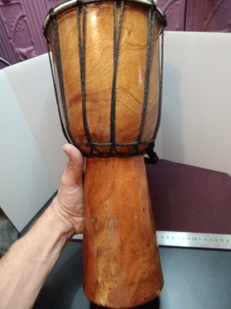 39cm Authentic DJEMBE BONGO DRUM CARVED FROM SOLID WOOD GOAT SKIN