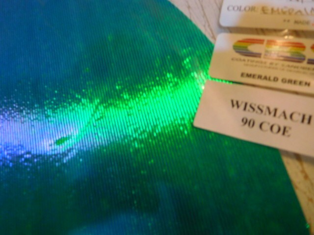 Dichroic Glass:CBS 90 COE Emerald Green on Cortex Textured Thin Black - 3"Sq