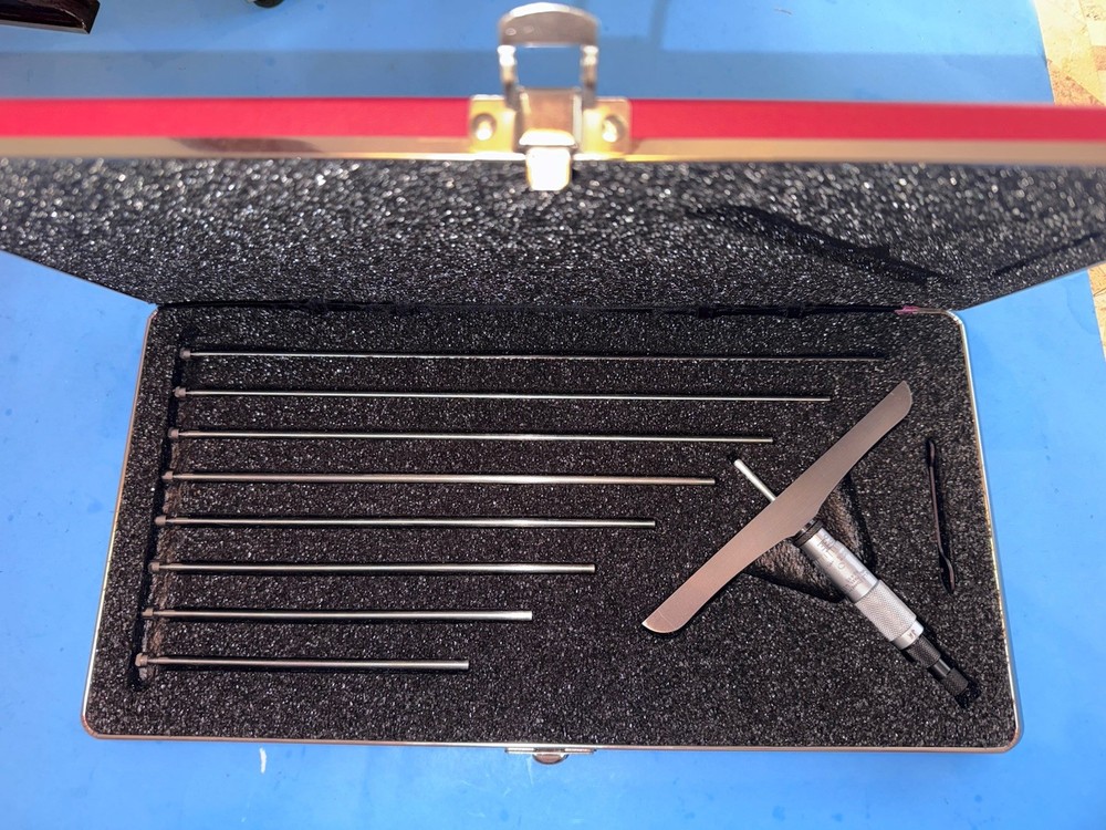 STARRETT 445DZ-9RL DEPTH MICROMETER: 0-9″ (6″ BASE) - Ratcheting with Case