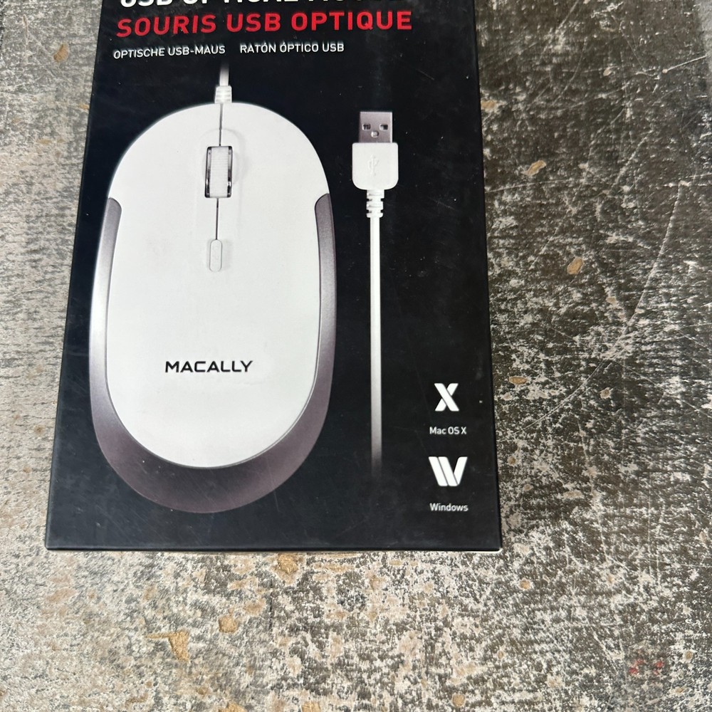 Macally 3 Button Optical USB Wired Mouse for Mac and PC Sealed