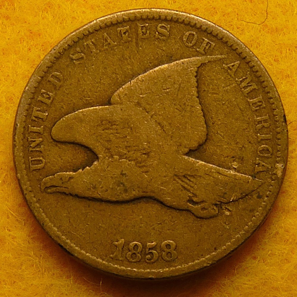 1858 Small Letters Flying Eagle Cent with full eagle and some feather detail