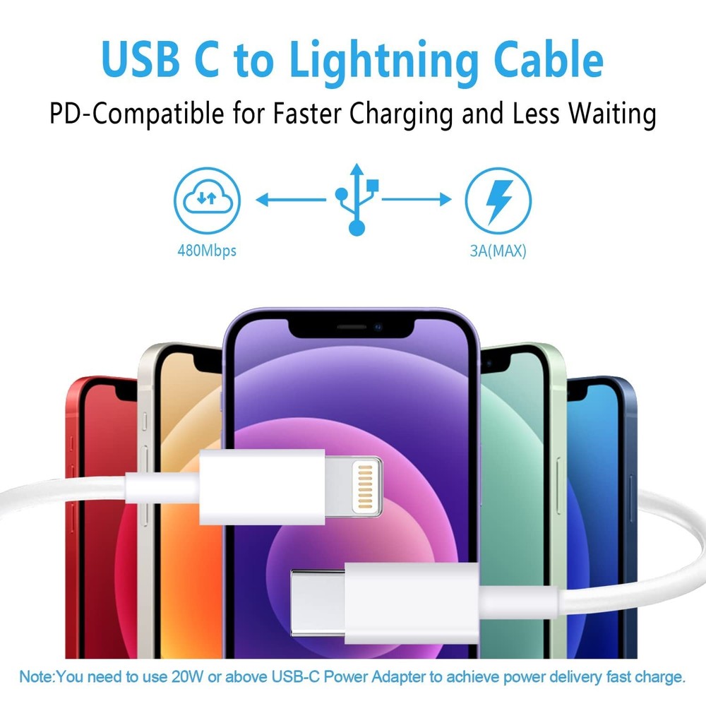USB C to Lightning Cable 3Pack 6FT [MFi Certified] iPhone Fast Charger Cable ...