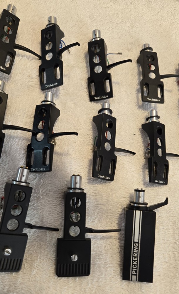 13 Turntable Headshells. 12 OEM Technics, One Pickering. Five P-Mount Adapters