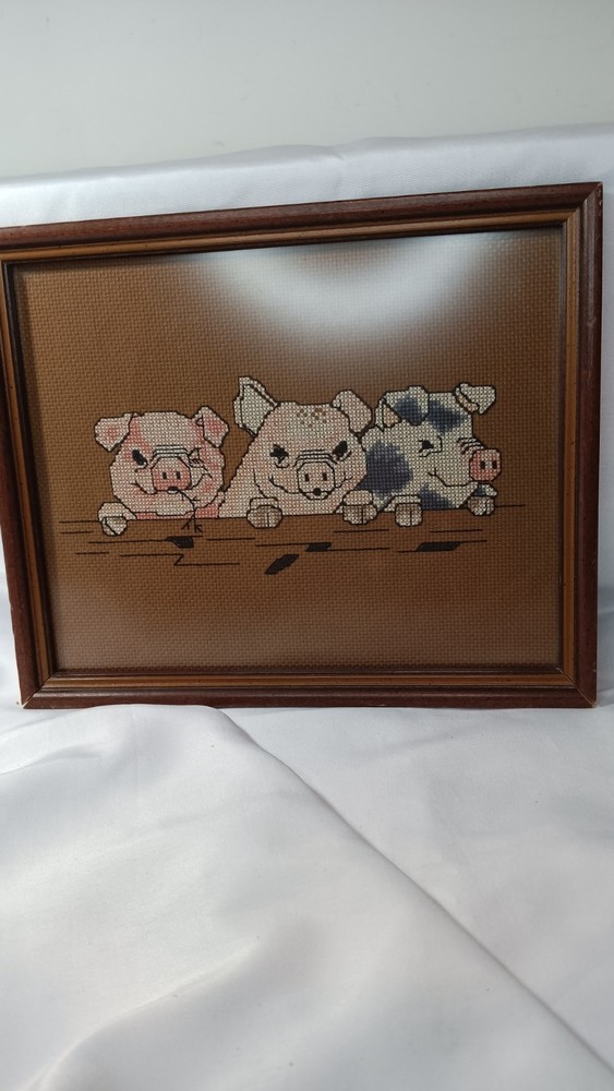 Pigs Needlepoint Picture In Wooden Frame