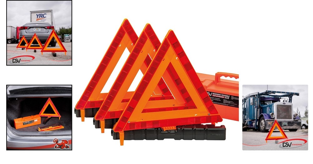 Compact Reflective Safety Triangle Set - Heavy Duty with Easy Setup & Carry Case