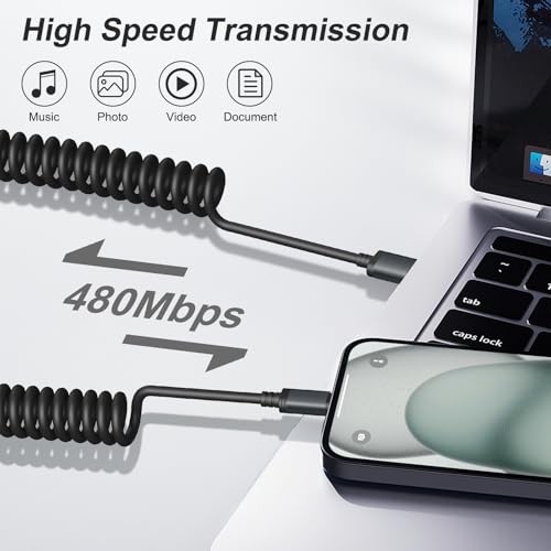 Coiled USB to Lightning Cable [Apple MFi Certified], Coiled Lightning Cable