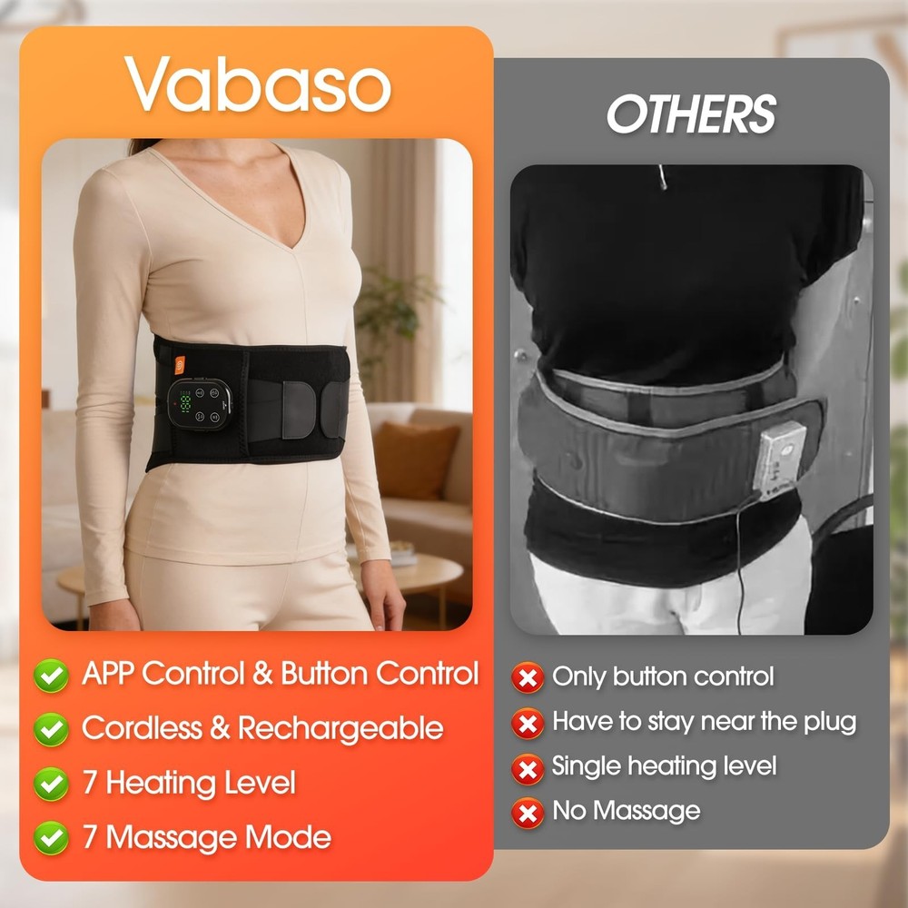 Cordless Heating Pad for Back with Massager, APP Control Portable Lower Back ...