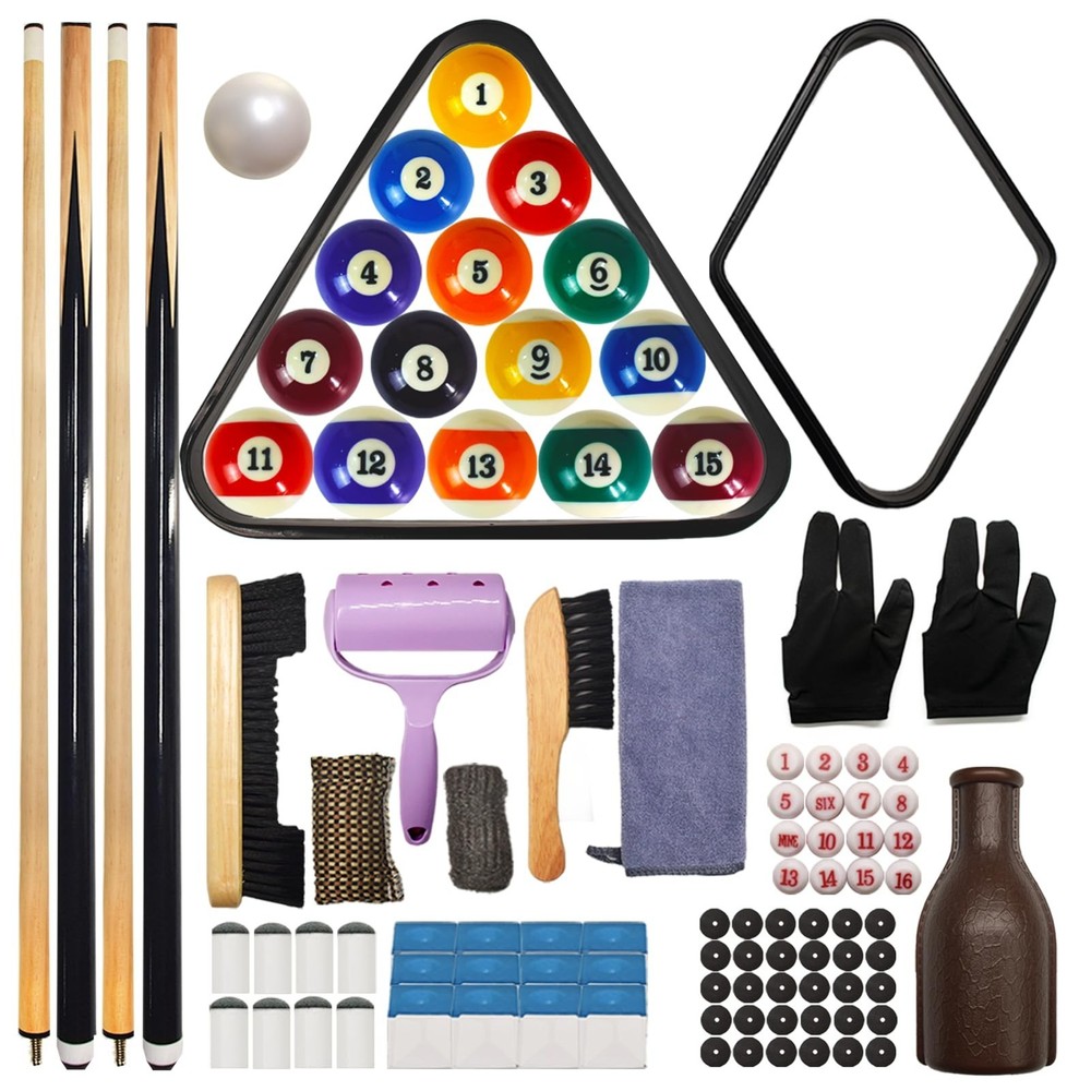 95pcs Complete Pool Table Accessory Set - Balls, Rack, Cue, Chalk, Brush & More
