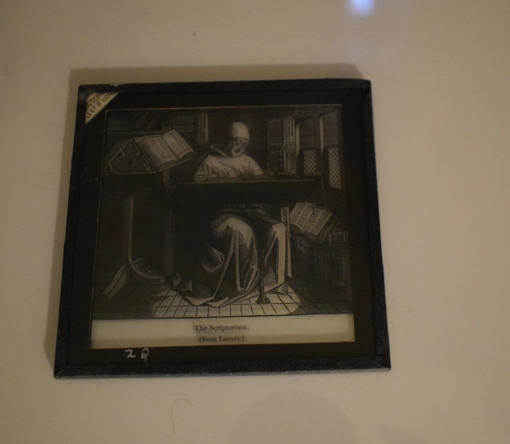 ANTIQUE Magic Lantern Slide THE SCRIPTORIUM FROM LACROIX C1910