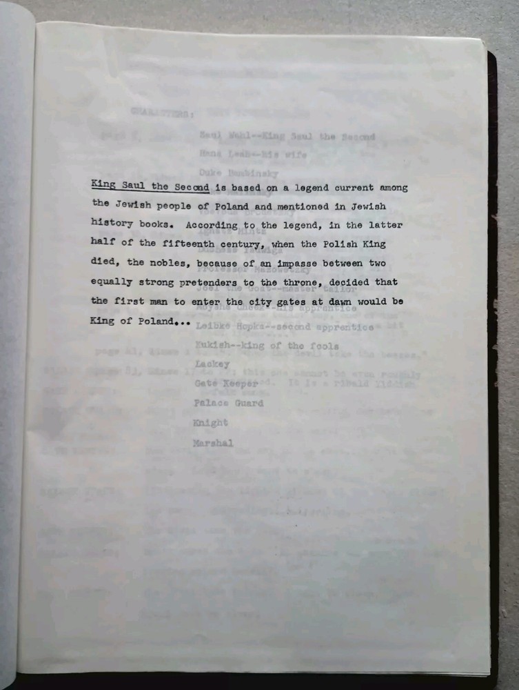 KING SAUL THE SECOND Original Chaver Paver (Gershon Einbinder) Play Script