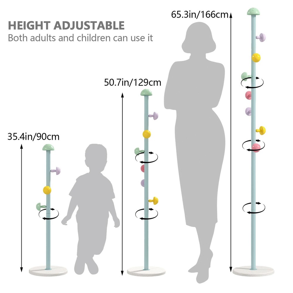 Permory Coath Rack Stand,Hall Coat Rack with 7 Hooks,3 Adjustable Sizes for B...