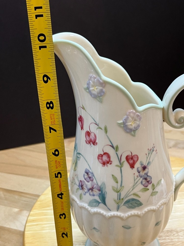 Lenox Spring Bouquet Pattern Embossed Flowers Ribbed 10" Pitcher 2003