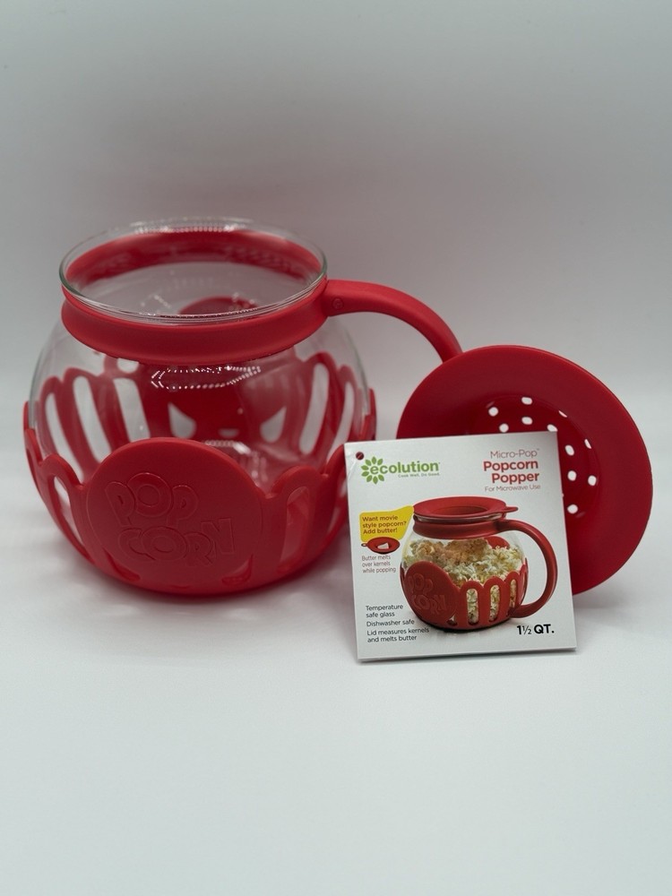 Ecolution Micro-Pop Microwave Popcorn Popper 1.5 Quart Red NEW!