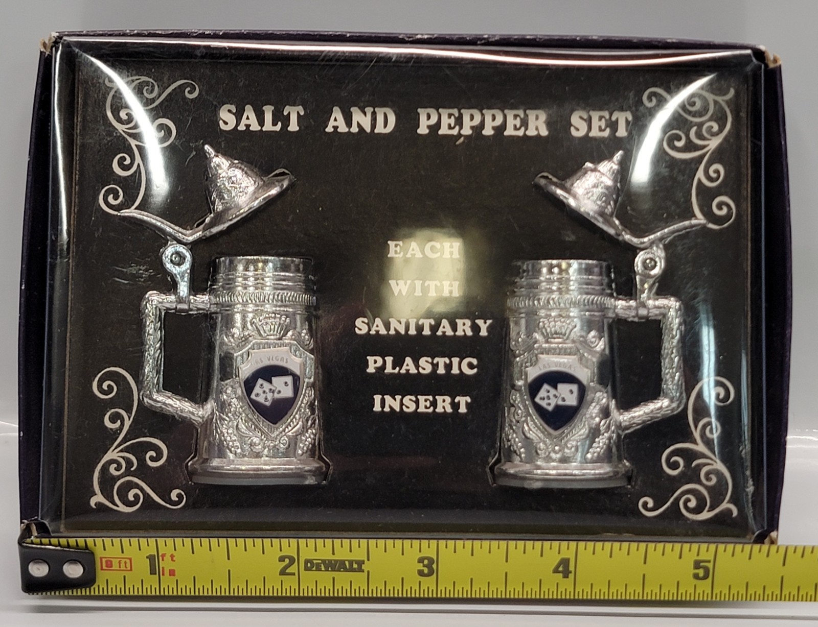 Vintage Las Vegas Dice Metal Beer Stein/ Tankard Salt & Pepper Shaker Set